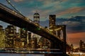 Brooklyn Bridge panorama at sunset New York City Manhattan after sunset beautiful cityscape Royalty Free Stock Photo