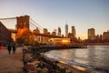 Brooklyn Bridge at sunset view at New York City,