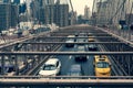 Brooklyn Bridge traffic, overcast with traffic taxi