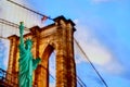 Brooklyn Bridge, tribute in light and The Statue of Liberty at Night Lights, New York City Royalty Free Stock Photo