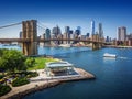 Brooklyn Bridge trom top - aerial view with East river. Background image. Taken from Brooklyn