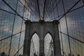 the brooklyn bridge under a starr sky in black and white Royalty Free Stock Photo