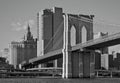 brooklyn bridge view over hudson river with nyc skyline background (urban cityscape of manhattan) Royalty Free Stock Photo