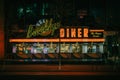 Brooklyn Diner USA vintage neon sign at night, Manhattan, New York