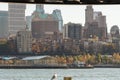 Brooklyn Heights, the piers of Brooklyn Bridge Park and the BQE as seen from the East River Royalty Free Stock Photo