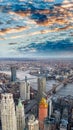 Brooklyn, Manhattan and Williamsburg Bridge at sunset, amazing aerial view of New York City - USA Royalty Free Stock Photo