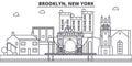 Brooklyn, New York architecture line skyline illustration. Linear vector cityscape with famous landmarks, city sights Royalty Free Stock Photo