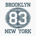 Brooklyn, New York City typography for design t-shirts. Number sport apparel graphics on hatched background. Vector illustration. Royalty Free Stock Photo