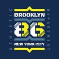 Brooklyn New York City - typography vintage logo for t-shirt. Retro artwork badge. 86 sport number. Vector illustration. Royalty Free Stock Photo