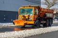 New York Department of Sanitation truck cleaning streets in Brooklyn, NY