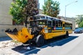 Burned school bus at Shore Parkway in Brooklyn