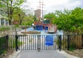 Closed children playground in DUMBO neighborhood in the New York City borough of Brooklyn during the coronavirus pandemic