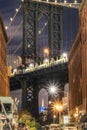 Brooklyn, New York - November 16, 2018 :  View of the Empire State Building through the Manhattan bridge Royalty Free Stock Photo