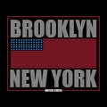 Brooklyn, New York typography graphics for t-shirt. Print athletic clothes with USA flag. Line design for sport original apparel.