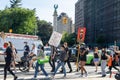 Peaceful protest at Grand army Plaza. Protesters holding signs