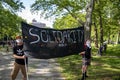 Peaceful protest at Grand army Plaza. Protesters holding signs