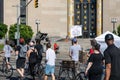 Peaceful protest at Grand army Plaza. Protesters holding signs