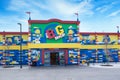 Brooklyn, NY - April 24 2021: Front of the Big shop with lego items in Legoland. Amusement park built from lego blocks