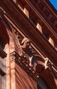A detail of the spandrel bust of Christopher Columbus on the facade of the Brooklyn Historical Society 1881 in Brooklyn Heights