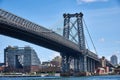 The Williamsburg Bridge spans the East River from the Lower East Side of Manhattan to Brooklyn, NY