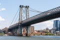 Landscape view of the Williamsburg Bridge, a suspension bridge in New York City spanning Royalty Free Stock Photo