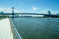 Landscape view Williamsburg Bridge, seen from the Brooklyn side of the East River