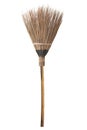 Broom for cleaning on dirty floor, cleaning set in house or work place, old broom isolate on white background Royalty Free Stock Photo