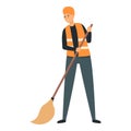 Broom cleaning icon cartoon vector. Waste collector