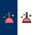 Broom, Cleaning, Mop, Witch Icons. Flat and Line Filled Icon Set Vector Blue Background