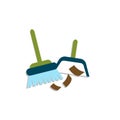 Broom and dustpan flat vector illustration. Household cleaning utensil set, housekeeping tools and equipment isolated