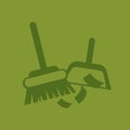 Broom and dustpan flat vector illustration. Household cleaning utensil set, housekeeping tools and equipment isolated