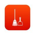 Broom and dustpan icon digital red