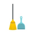 Broom and dustpan icon, flat style