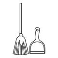 Broom and dustpan icon, outline style