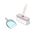 Broom and dustpan vector. sweeping floor. Cleaning dirt and dust. Simple cartoon style. isolated illustration Royalty Free Stock Photo