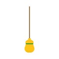 Broom equipment tool worl housework domestic. Wood yellow handle vector flat icon besom