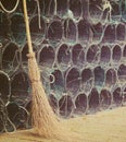 Broom and fishnets in vintage tone