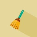 Broom, household tool for cleaning the house. Icon with shadow in flat style