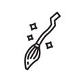 Broom icon in line and pixel perfect style. Broomstick of witch with stars for Halloween
