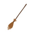 broom made from twigs on a long wooden handle. vector illustration. tool for cleaning isolated on white background.