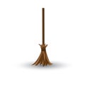 Broom made from twigs on a long wooden handle. vector illustration.