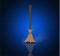 Broom made from twigs on a long wooden handle. vector illustration.