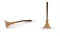 Broom made from twigs on a long wooden handle. vector illustration.