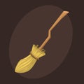 Broom made from twigs on long wooden handle vector illustration tool for cleaning witches broom stick halloween