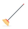 Broom mop sweep cartoon flat icon. Clean tidy dust cleanup vector symbol