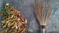 Broom and pile of dry leafs