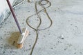 Broom in renovation room Royalty Free Stock Photo