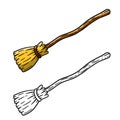 Broom. Set of Sweeping and Old wooden MOP. Rustic item for house cleaning Royalty Free Stock Photo