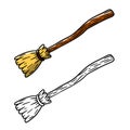 Broom. Set of Sweeping and Old wooden MOP. Rustic item for house cleaning Royalty Free Stock Photo
