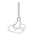 broom stick cleaning the yard. Black and white vector illustration for a coloring book